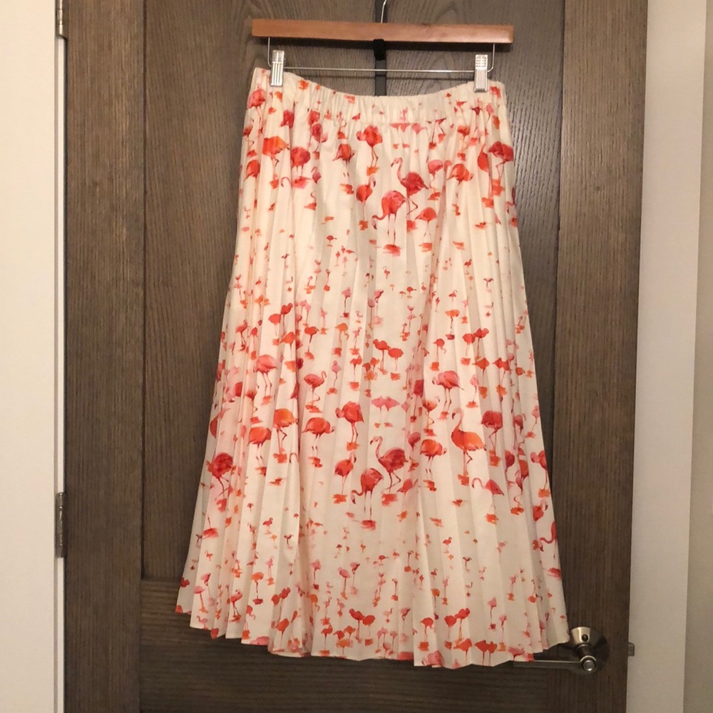 NWOT JCrew Flamingo Print Pleated Midi Skirt 16🦩